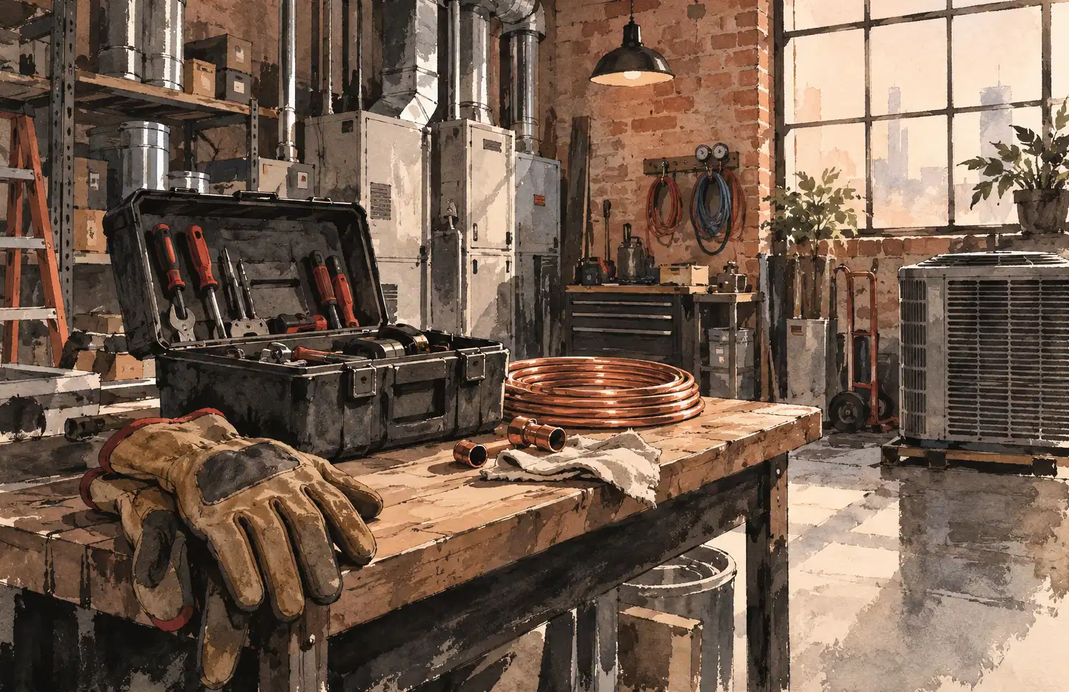 Illustration of hvac businesses and their working space